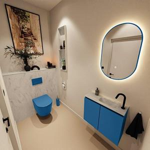 Mondiaz TURE-DLUX 60cm toiletmeubel Jeans. EDEN wastafel Opalo positie rechts. Met 1 kraangat. TUREDX60JEAR1OPA