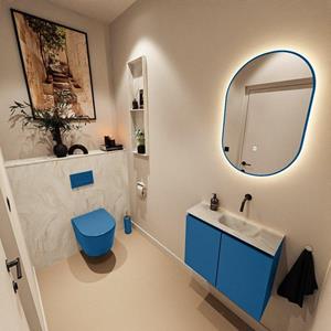 Mondiaz TURE-DLUX 60cm toiletmeubel Jeans. EDEN wastafel Ostra positie rechts. Zonder kraangat. TUREDX60JEAR0OST