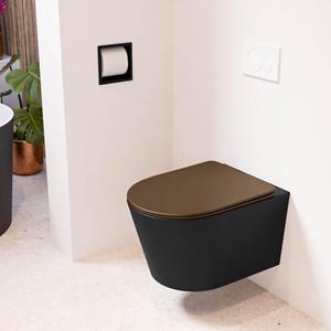 Mondiaz LAVIE wandclosetpack - 36x53cm - diepspoel - rimless - Urban (zwart) - softclose - quick-release - toiletzitting - Rust (rood) LAVIEsetUrbRus