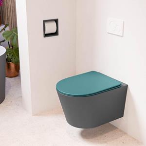 Mondiaz LAVIE wandclosetpack - 36x53cm - diepspoel - rimless - Dark grey (grijs) - softclose - quick-release - toiletzitting - Smag (blauw) LAVIEsetDgrSma