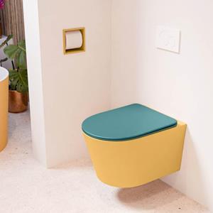 Mondiaz LAVIE wandclosetpack - 36x53cm - diepspoel - rimless - Ocher (geel) - softclose - quick-release - toiletzitting - Smag (blauw) LAVIEsetOchSma