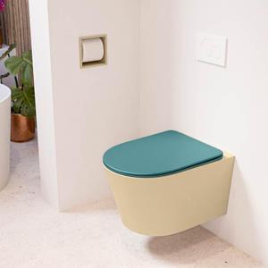 Mondiaz LAVIE wandclosetpack - 36x53cm - diepspoel - rimless - Sand (beige) - softclose - quick-release - toiletzitting - Smag (blauw) LAVIEsetSanSma