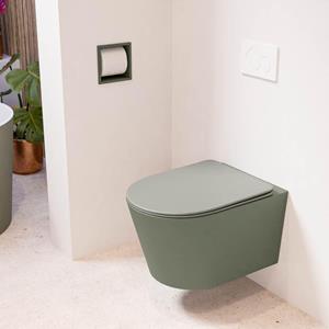 Mondiaz LAVIE wandclosetpack - 36x53cm - diepspoel - rimless - Army (groen) - softclose - quick-release - toiletzitting - Smoke (grijs) LAVIEsetArmSmo