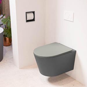 Mondiaz LAVIE wandclosetpack - 36x53cm - diepspoel - rimless - Dark grey (grijs) - softclose - quick-release - toiletzitting - Smoke (grijs) LAVIEsetDgrSmo