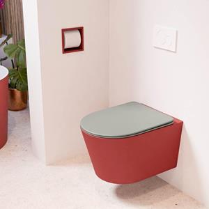 Mondiaz LAVIE wandclosetpack - 36x53cm - diepspoel - rimless - Fire (rood) - softclose - quick-release - toiletzitting - Smoke (grijs) LAVIEsetFirSmo