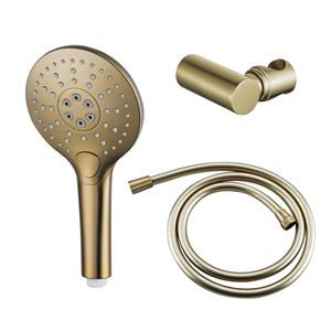 Fortifura Calvi Handdoucheset - Ø12 - rond - 3 straalsoorten - met houder - met gladde slang - 150cm - Geborsteld Messing PVD (Goud) SW799449/SW720567/SW728176