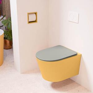 Mondiaz LAVIE wandclosetpack - 36x53cm - diepspoel - rimless - Ocher (geel) - softclose - quick-release - toiletzitting - Smoke (grijs) LAVIEsetOchSmo