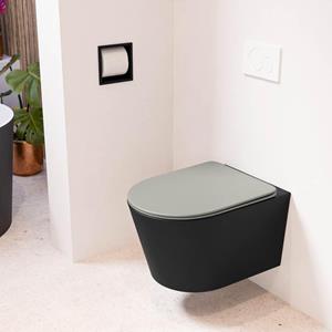 Mondiaz LAVIE wandclosetpack - 36x53cm - diepspoel - rimless - Urban (zwart) - softclose - quick-release - toiletzitting - Smoke (grijs) LAVIEsetUrbSmo