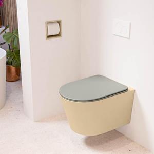 Mondiaz LAVIE wandclosetpack - 36x53cm - diepspoel - rimless - Sand (beige) - softclose - quick-release - toiletzitting - Smoke (grijs) LAVIEsetSanSmo