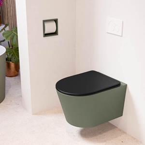 Mondiaz LAVIE wandclosetpack - 36x53cm - diepspoel - rimless - Army (groen) - softclose - quick-release - toiletzitting - Urban (zwart) LAVIEsetArmUrb