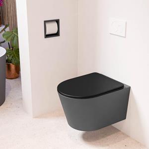 Mondiaz LAVIE wandclosetpack - 36x53cm - diepspoel - rimless - Dark grey (grijs) - softclose - quick-release - toiletzitting - Urban (zwart) LAVIEsetDgrUrb