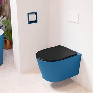 Mondiaz LAVIE wandclosetpack - 36x53cm - diepspoel - rimless - Jeans (blauw) - softclose - quick-release - toiletzitting - Urban (zwart) LAVIEsetJeaUrb