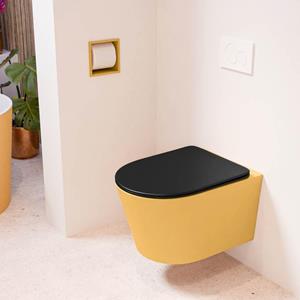 Mondiaz LAVIE wandclosetpack - 36x53cm - diepspoel - rimless - Ocher (geel) - softclose - quick-release - toiletzitting - Urban (zwart) LAVIEsetOchUrb