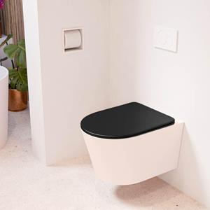 Mondiaz LAVIE wandclosetpack - 36x53cm - diepspoel - rimless - Rosee (roze) - softclose - quick-release - toiletzitting - Urban (zwart) LAVIEsetRosUrb