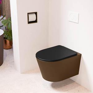 Mondiaz LAVIE wandclosetpack - 36x53cm - diepspoel - rimless - Rust (bruin) - softclose - quick-release - toiletzitting - Urban (zwart) LAVIEsetRusUrb