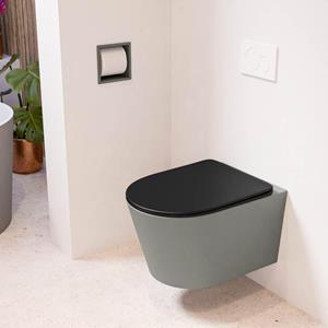 Mondiaz LAVIE wandclosetpack - 36x53cm - diepspoel - rimless - Smoke (grijs) - softclose - quick-release - toiletzitting - Urban (zwart) LAVIEsetSmoUrb