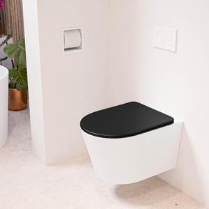 Mondiaz LAVIE wandclosetpack - 36x53cm - diepspoel - rimless - Talc (offwhite) - softclose - quick-release - toiletzitting - Urban (zwart) LAVIEsetTalUrb