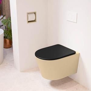 Mondiaz LAVIE wandclosetpack - 36x53cm - diepspoel - rimless - Sand (beige) - softclose - quick-release - toiletzitting - Urban (zwart) LAVIEsetSanUrb