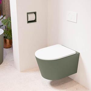 Mondiaz LAVIE wandclosetpack - 36x53cm - diepspoel - rimless - Army (groen) - softclose - quick-release - toiletzitting - Talc (offwhite) LAVIEsetArmTal