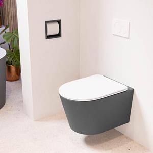 Mondiaz LAVIE wandclosetpack - 36x53cm - diepspoel - rimless - Dark grey (grijs) - softclose - quick-release - toiletzitting - Talc (offwhite) LAVIEsetDgrTal