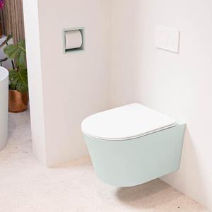 Mondiaz LAVIE wandclosetpack - 36x53cm - diepspoel - rimless - Greey (grijs) - softclose - quick-release - toiletzitting - Talc (offwhite) LAVIEsetGreTal