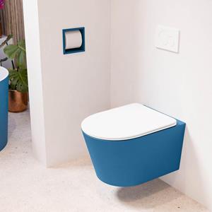 Mondiaz LAVIE wandclosetpack - 36x53cm - diepspoel - rimless - Jeans (blauw) - softclose - quick-release - toiletzitting - Talc (offwhite) LAVIEsetJeaTal