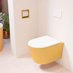 Mondiaz LAVIE wandclosetpack - 36x53cm - diepspoel - rimless - Ocher (geel) - softclose - quick-release - toiletzitting - Talc (offwhite) LAVIEsetOchTal