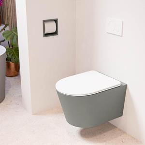 Mondiaz LAVIE wandclosetpack - 36x53cm - diepspoel - rimless - Smoke (grijs) - softclose - quick-release - toiletzitting - Talc (offwhite) LAVIEsetSmoTal