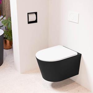 Mondiaz LAVIE wandclosetpack - 36x53cm - diepspoel - rimless - Urban (zwart) - softclose - quick-release - toiletzitting - Talc (offwhite) LAVIEsetUrbTal