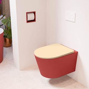 Mondiaz LAVIE wandclosetpack - 36x53cm - diepspoel - rimless - Fire (rood) - softclose - quick-release - toiletzitting - Sand (beige) LAVIEsetFirSan