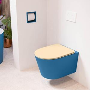 Mondiaz LAVIE wandclosetpack - 36x53cm - diepspoel - rimless - Jeans (blauw) - softclose - quick-release - toiletzitting - Sand (beige) LAVIEsetJeaSan