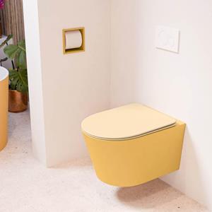 Mondiaz LAVIE wandclosetpack - 36x53cm - diepspoel - rimless - Ocher (geel) - softclose - quick-release - toiletzitting - Sand (beige) LAVIEsetOchSan