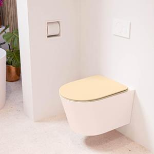 Mondiaz LAVIE wandclosetpack - 36x53cm - diepspoel - rimless - Rosee (roze) - softclose - quick-release - toiletzitting - Sand (beige) LAVIEsetRosSan