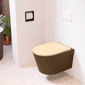 Mondiaz LAVIE wandclosetpack - 36x53cm - diepspoel - rimless - Rust (bruin) - softclose - quick-release - toiletzitting - Sand (beige) LAVIEsetRusSan