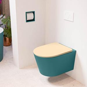 Mondiaz LAVIE wandclosetpack - 36x53cm - diepspoel - rimless - Smag (blauw) - softclose - quick-release - toiletzitting - Sand (beige) LAVIEsetSmaSan