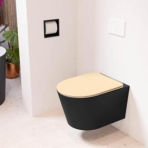 Mondiaz LAVIE wandclosetpack - 36x53cm - diepspoel - rimless - Urban (zwart) - softclose - quick-release - toiletzitting - Sand (beige) LAVIEsetUrbSan