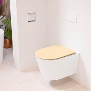 Mondiaz LAVIE wandclosetpack - 36x53cm - diepspoel - rimless - Talc (offwhite) - softclose - quick-release - toiletzitting - Sand (beige) LAVIEsetTalSan
