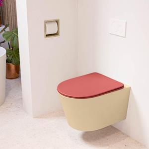 Mondiaz LAVIE wandclosetpack - 36x53cm - diepspoel - rimless - Sand (beige) - softclose - quick-release - toiletzitting - Fire (rood) LAVIEsetSanFir