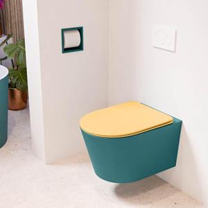 Mondiaz LAVIE wandclosetpack - 36x53cm - diepspoel - rimless - Smag (blauw) - softclose - quick-release - toiletzitting - Ocher (geel) LAVIEsetSmaOch