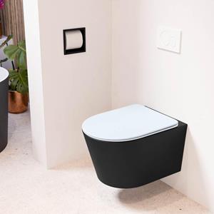 Mondiaz LAVIE wandclosetpack - 36x53cm - diepspoel - rimless - Urban (zwart) - softclose - quick-release - toiletzitting - clay (blauw) LAVIEsetUrbCla