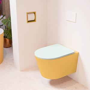 Mondiaz LAVIE wandclosetpack - 36x53cm - diepspoel - rimless - Ocher (geel) - softclose - quick-release - toiletzitting - Greey (grijs) LAVIEsetOchGre