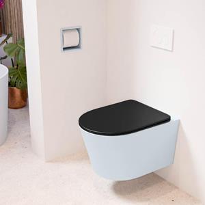 Mondiaz LAVIE wandclosetpack - 36x53cm - diepspoel - rimless - clay (blauw) - softclose - quick-release - toiletzitting - Urban (zwart) LAVIEsetClaUrb