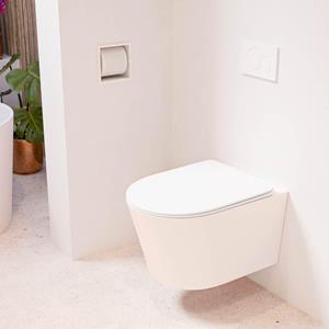 Mondiaz LAVIE wandclosetpack - 36x53cm - diepspoel - rimless - Rosee (roze) - softclose - quick-release - toiletzitting - Talc (offwhite) LAVIEsetRosTal