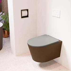 Mondiaz LAVIE wandclosetpack - 36x53cm - diepspoel - rimless - Rust (bruin) - softclose - quick-release - toiletzitting - Smoke (grijs) LAVIEsetRusSmo