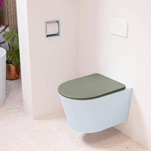 Mondiaz LAVIE wandclosetpack - 36x53cm - diepspoel - rimless - clay (blauw) - softclose - quick-release - toiletzitting - Army (groen) LAVIEsetClaArm