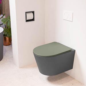 Mondiaz LAVIE wandclosetpack - 36x53cm - diepspoel - rimless - Dark grey (grijs) - softclose - quick-release - toiletzitting - Army (groen) LAVIEsetDgrArm