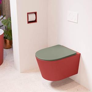 Mondiaz LAVIE wandclosetpack - 36x53cm - diepspoel - rimless - Fire (rood) - softclose - quick-release - toiletzitting - Army (groen) LAVIEsetFirArm