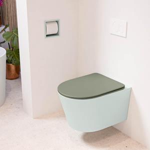 Mondiaz LAVIE wandclosetpack - 36x53cm - diepspoel - rimless - Greey (grijs) - softclose - quick-release - toiletzitting - Army (groen) LAVIEsetGreArm