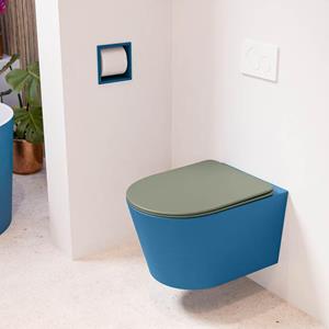 Mondiaz LAVIE wandclosetpack - 36x53cm - diepspoel - rimless - Jeans (blauw) - softclose - quick-release - toiletzitting - Army (groen) LAVIEsetJeaArm