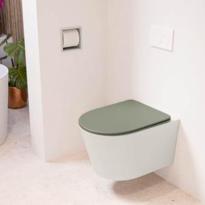 Mondiaz LAVIE wandclosetpack - 36x53cm - diepspoel - rimless - Linen (offwhite) - softclose - quick-release - toiletzitting - Army (groen) LAVIEsetLinArm